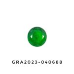 A GRA lab certificate window displaying a premium 5.49-carat natural Zambian emerald with a round modified brilliant cut, featuring a striking vivid green color and excellent face-up symmetry.