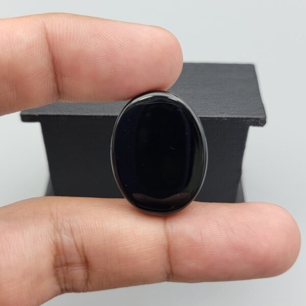 Natural Black Agate Chalcedony – 27.76 Carat Oval Cabochon – Opaque Collector’s Gemstone