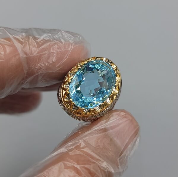 Natural Sky Blue Topaz Ring 19.19 Carat – 925 Sterling Silver Handmade Gemstone Jewelry