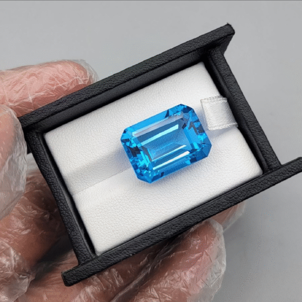 Natural Swiss Blue Topaz – 30.16 Carat Emerald Cut Gemstone | Untreated Vivid Blue | Fine Jewelry & Collector’s Stone