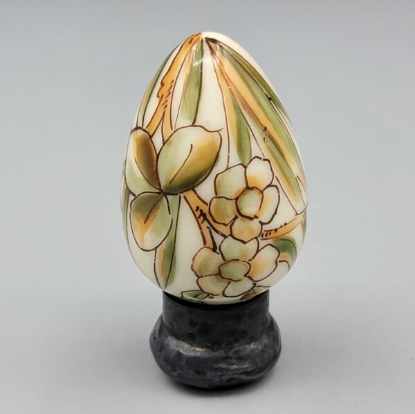 Antique Hand-Painted Floral Scent Bottle – Sterling Silver 925 Lid – Egg-Shaped Porcelain Body – Hallmarked