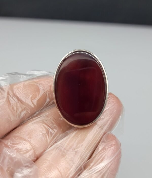 Natural Chalcedony Agate Oval Ring – Brown Black Tone – 925 Silver Handmade – Size 25 – 22.80g