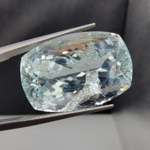 Natural Aquamarine – 27.60 Carat Cushion Cut – Shigar Valley Pakistan – Light Blue Transparent Gemstone