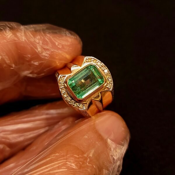 Natural Emerald Ring 5.53 Carat – Diamond 0.46 Ct – 12K Gold – Panjshir Afghanistan – Luxury Gemstone Ring – Handmade Jewelry