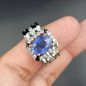 Natural Blue Sapphire Ring – 4.12 Carat – Burma Origin – 925 Silver with Zircon – GGI Certified