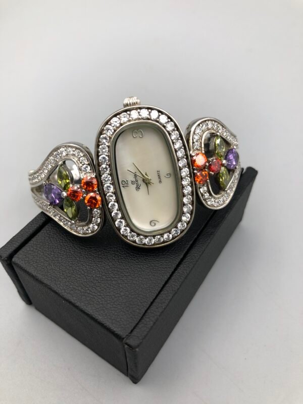 Roxerina Silver Sterling Silver 925 Ladies Watch – Italian Made – Quartz – Gemstone Bangle Design