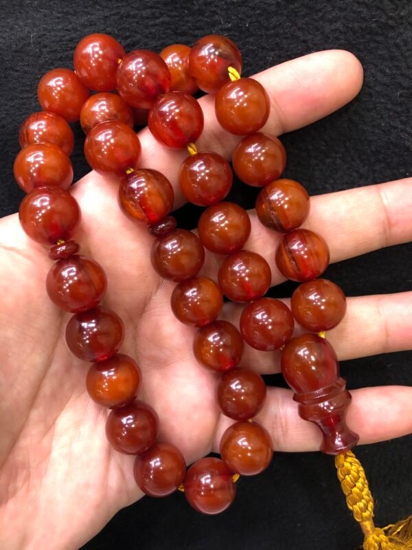 Premium Glossy Brown Bakelite Amber Tasbih – 77.5 g Heavyweight | 33 Prayer Beads | Smooth Phenolic Resin Subha for Dhikr & Gift