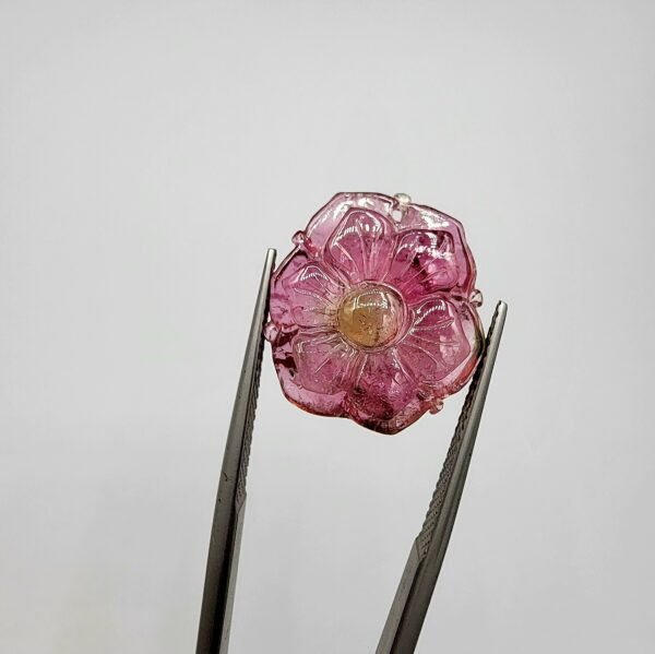Natural Tourmaline 13.40 Carats – Handmade Flower Carving Gemstone – African Origin Pink Tourmaline – Unique Collector’s Gem