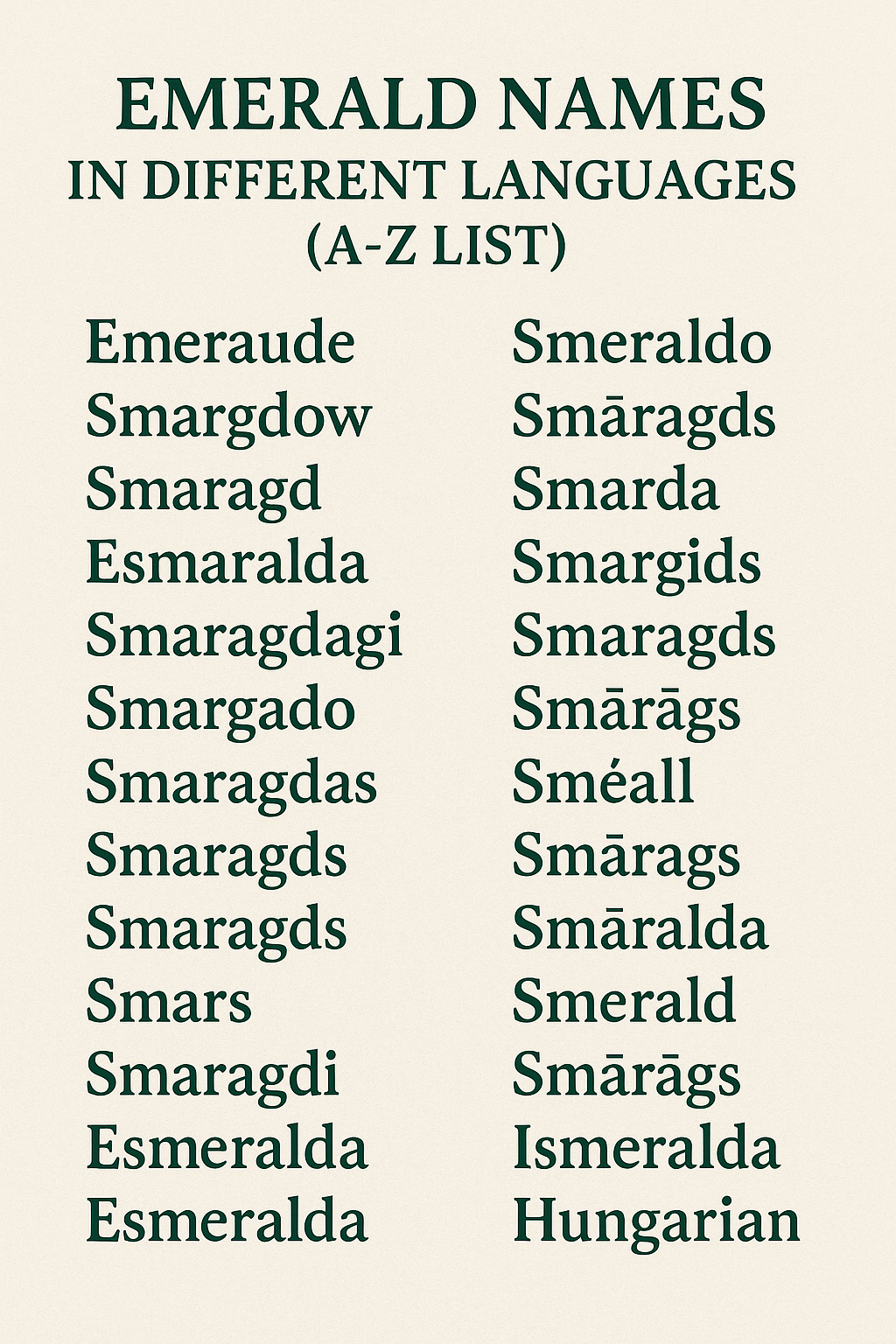Emerald Names in Different Languages (A–Z List)