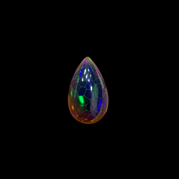 Natural Ethiopian Opal – 4.81 Carat – Pear Cut – Spider Web Pattern – Intense Green, Red & Yellow Fire