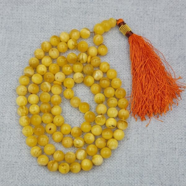 Natural Baltic Amber Tasbeeh (Misbah) made from round polished yellow amber beads, Germany origin, total weight 96 grams, with traditional tassel.