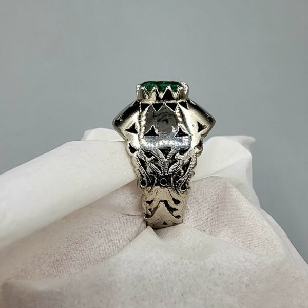 Natural Zambian emerald gemstone set in handmade 925 sterling silver ring crafted in Faisalabad Pakistan