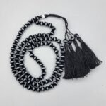 Natural black banded agate sulemani aqeeq tasbeeh with white bands, 100 beads, adjustable macrame closure, Egypt origin