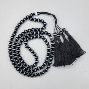 Natural black banded agate sulemani aqeeq tasbeeh with white bands, 100 beads, adjustable macrame closure, Egypt origin