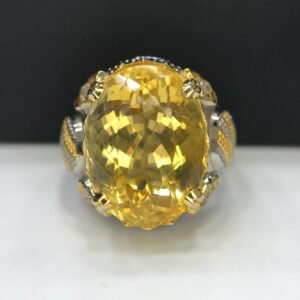 19.80 Carat Natural Citrine Sunela stone ring in 925 Sterling Silver mens design latest from Brazil