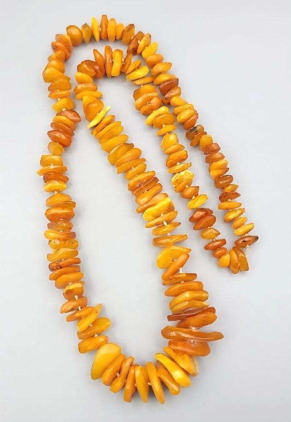 “Natural Baltic Amber Bead String – 58 Grams – Russian Origin – Polished Yellow–Orange Amber Chips – Brilliant Gemstone”