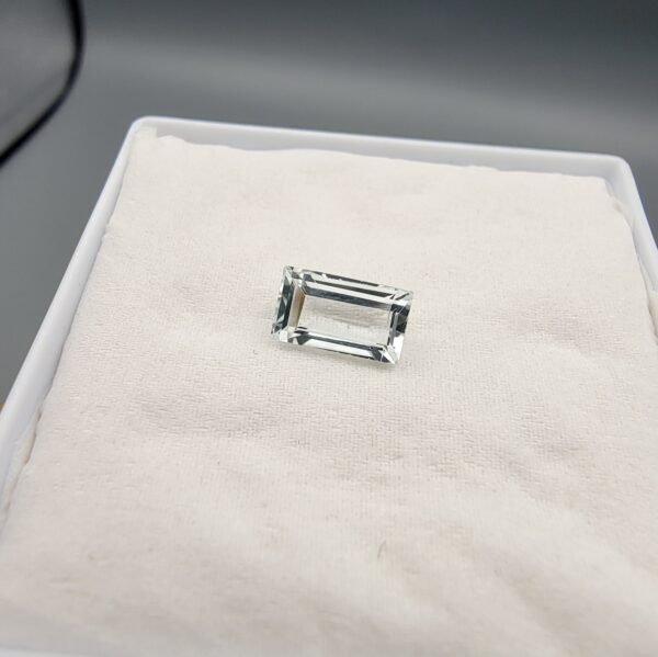 Natural Aquamarine gemstone from Shigar Valley Pakistan, emerald cut rectangular shape, light blue color, 1.62 carat