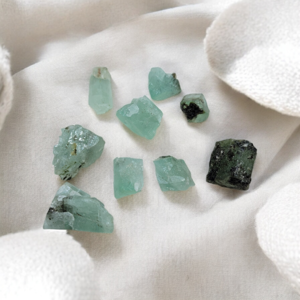 Natural emerald specimen rough crystals set from Chitral Valley Pakistan 9 pieces