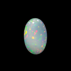 Rare 6 carat natural Ethiopian Welo opal gemstone featuring a vibrant multicolor play-of-color with neon green, orange, and red flashes in an oval cabochon cut.
