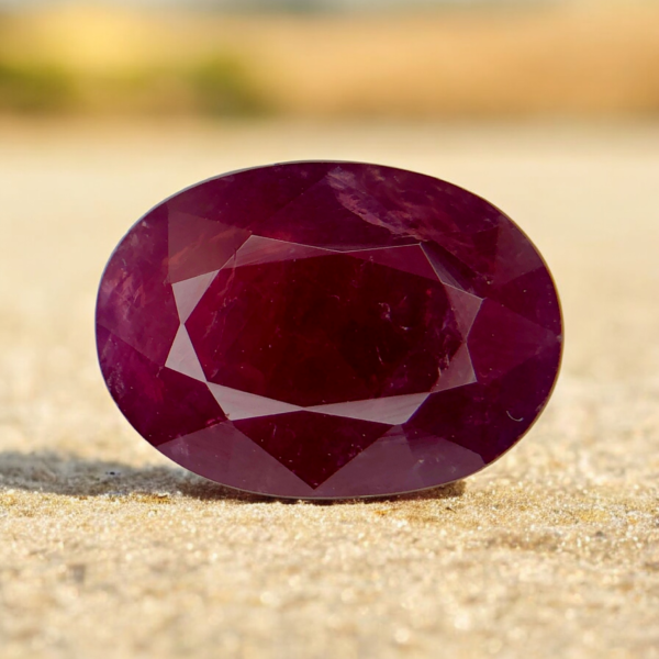 This is a Natural Ruby (Yaqoot) sourced from Mozambique, known worldwide for producing high-quality rubies with rich color saturation. The gemstone weighs 6.15 carats and features an elegant oval faceted cut that enhances its depth and brilliance. The stone exhibits a deep reddish to purplish-red hue with visible natural inclusions, confirming its natural origin. Ideal for high-end rings, pendants, or as a collector’s gemstone.