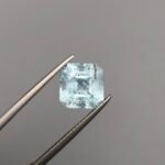 Natural icy blue aquamarine gemstone, 3.55 carats, ethically sourced from the Shigar Valley in Pakistan, displaying high transparency and vitreous luster.