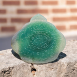 Natural Green Iranian Agate Aqeeq stone hand engraved with Surah Ikhlas Islamic calligraphy talisman