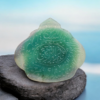Natural Green Iranian Agate Aqeeq stone hand engraved with Surah Ikhlas Islamic calligraphy talisman