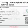 Official Galaxy Gemological Institute (GGI) certificate detailing a 4.02-carat natural light blue aquamarine with emerald and step cut dimensions, accompanied by a digital image of the loose gemstone.