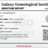 Official Galaxy Gemological Institute certificate displaying gemstone details for a 3.44 carat cushion cut natural light blue sapphire from Sri Lanka.