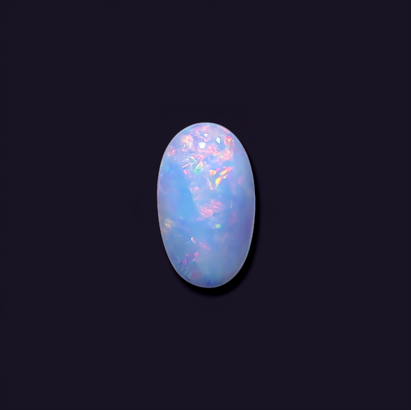 High-grade 7.77 carat natural Ethiopian Welo opal gemstone, featuring a vibrant multi-color "play-of-color" with neon green, orange, and red flashes.