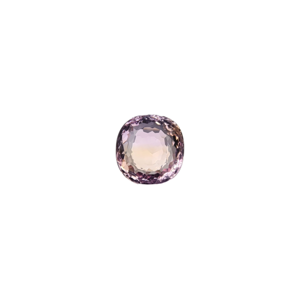 High-clarity 4.55 carat natural ametrine gemstone from Brazil, featuring a clear color split between violet amethyst and golden citrine in a precision-faceted round brilliant cut.