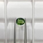 GGI certified 0.82 carat natural green tourmaline featuring an oval brilliant cut with exceptional transparency and vivid forest green color.