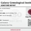 GGI certified 22.41 carat natural star ruby featuring a translucent red body and a smooth oval cabochon cut.