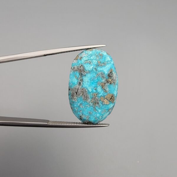 Natural Iranian Turquoise (Feroza) – 24.71 Carat – Authentic Kerman City Origin | Oval Cabochon | Brilliant Golden Pyrite Matrix | Genuine Gemstone