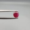 ​A 0.52-carat natural red Ruby (Yaqoot) from Kabul, Afghanistan, featuring an oval faceted cut with saturated red color and natural organic inclusions, held in jeweler's tweezers.