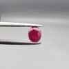 ​A 0.51-carat natural red Ruby (Yaqoot) from Kabul, Afghanistan, featuring an oval faceted cut with a distinct black mountain inclusion on the back side, held in jeweler's tweezers.