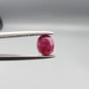 ​A 0.51-carat natural red Ruby (Yaqoot) from Kabul, Afghanistan, featuring an oval faceted cut with a distinct black mountain inclusion on the back side, held in jeweler's tweezers.