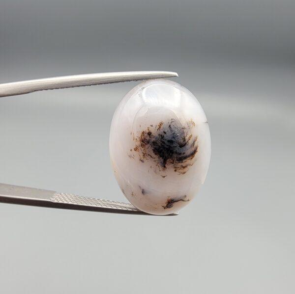 Natural Iranian Milky Dendritic Agate (Shajari Dudhiya Aqeeq) – 15.36 Carat – Translucent White Base | Scenic Tree-Like Formations | Authentic Earth-Mined Gem