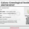 Official Galaxy Gemological Institute (GGI) Gemstone Report for a 7.18-carat Natural Colorless Sapphire. The certificate lists report number KHI260619001 and displays a digital product image of the loose, cushion-cut semi-transparent stone resting on a white reflective surface, emphasizing its clear, white icy tone and prominent step-and-mixed faceting architecture.