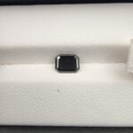 ​An official authenticity identification card issued by the Jaipur Gemological Lab for Specimen No. 5370157, certifying a 0.81-carat Natural Black Diamond. The lab certificate features comprehensive technical statistics, detailing a weight of 0.81 Cts, measurements of 6.88 x 2.31 mm, an octagon shape, and an absolute hardness of 10, complete with a small reference photograph of the dark, faceted step-cut gem.