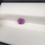 ​A rare, high-clarity 0.81-carat natural Ceylon Purple Sapphire gemstone nestled securely in a luxury white-cushioned black display box. The loose gem showcases an elegant faceted oval cut, displaying an intensely saturated deep violet-purple to royal purple body color with outstanding internal light refraction and pristine facet symmetry.