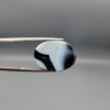 "Natural Black Banded Agate Sulemani Aqeeq oval cabochon gemstone 15.35 carat held in tweezers showing white banding"