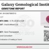 Official Galaxy Gemological Institute (GGI) gemstone report card for a 3.31-carat Natural Red Ruby from Afghanistan showing technical details including dimensions 9.75 x 8.03 x 4.20 mm, Oval & Mixed Cut, semi-transparent transparency, red color, and natural corundum species certification.
