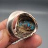 "Natural Feroza Turquoise ring 28.17 grams oval cabochon from Nishapur Iran set in sterling silver 925 with tulip engraved band, Faisalabad craftsmanship"