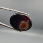 Natural black Sulemani agate oval cabochon 22.52 carat with natural orange tortoise-shaped mineral inclusion from Iran