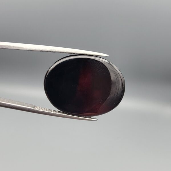Natural black Sulemani agate oval cabochon 22.52 carat with natural orange tortoise-shaped mineral inclusion from Iran