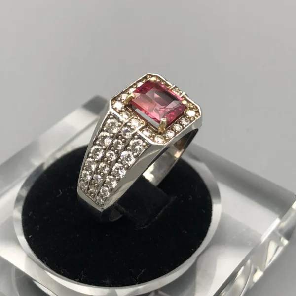 "Natural unheated Ruby ring 2.00 carat octagon cut from Mozambique set in diamond-accented gold ring with AIG gemstone certificate"