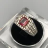 "Natural unheated Ruby ring 2.00 carat octagon cut from Mozambique set in diamond-accented gold ring with AIG gemstone certificate"