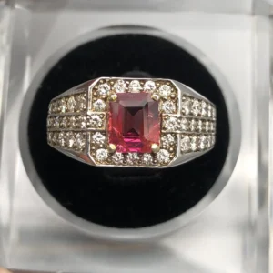 "Natural unheated Ruby ring 2.00 carat octagon cut from Mozambique set in diamond-accented gold ring with AIG gemstone certificate"