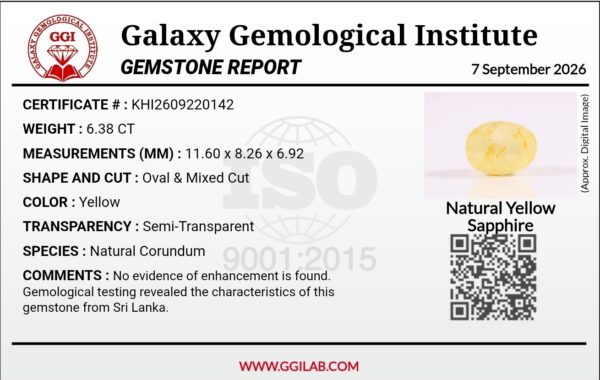 Natural yellow sapphire Pukhraj oval mixed cut gemstone 6.38 carat from Sri Lanka with GGI certification